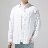 White Work Shirts Autumn and Winter White Spring and Autumn Square Collar Striped Youth Loose Cotton Shirt