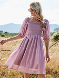 Milkmaid Purple High Waist Short Sleeve Solid Color Sling Summer Dresses