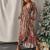 1920S Dress Spring Retro Slim Print Dress for Women