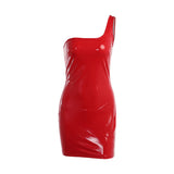 Winter Formal Dresses Spring/Summer Bright Leather One-Shoulder Chest-Flattering Sheath Dress