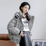 Women Winter Coats Puffer Jacket Down Coat Down Jacket Female Winter Zebra Stripes Hooded Work Uniform Style Thicken