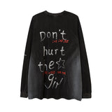 Mens Fall Outfits Retro Dark High Street Hand-Painted Long-Sleeved T-shirt Men Oversize