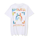 Shark Print T Shirt Summer Short Sleeve Letter Print Round Neck Pullover T-Shirt