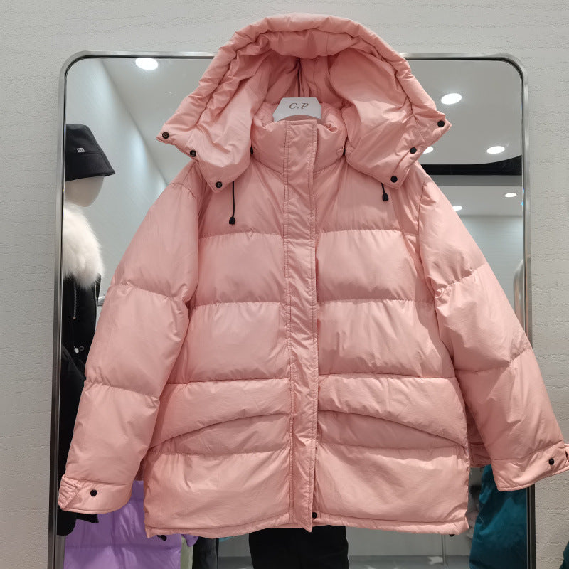 Women Winter Coats Puffer Jacket Down Coat Down Jacket Women's Short Pure Color Thickened Hooded Detachable