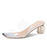 Nude Block Heel Peep Toe Transparent Sandals