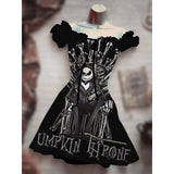 Skull Dress Digital Printing Drawstring Short Sleeve Dress Autumn