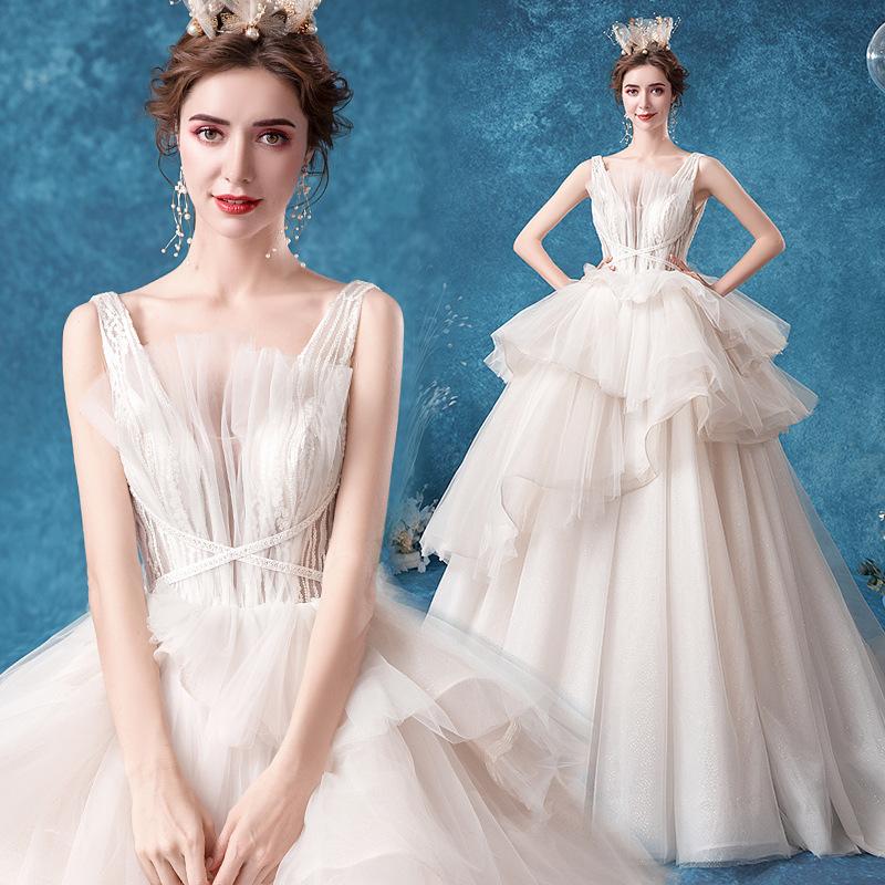 Women'S Evening Dress Ball Gown Princess Quinceanera Wedding Dresses Trailing Sexy Bridal Seascape Wedding Dress Princess Pettiskirt
