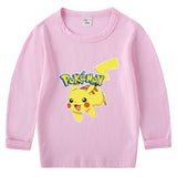 Children Pokemon Pikachu Hoodie Spring and Autumn Children's Cotton T-shirt round Neck