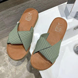 Women Open Toe Sandals Flats Summer Slippers Fashion Outerwear Cross Striped Sandals