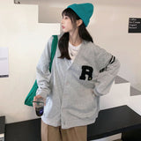 White Varsity Jacket Autumn College Style Letter Embroidered Cardigan Sweater Thin Men and Women Casual Jacket