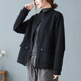 90S Fashion Autumn Stand Collar Solid Color Loose Top Long Sleeve Jacket Casual Cardigan Coat Women