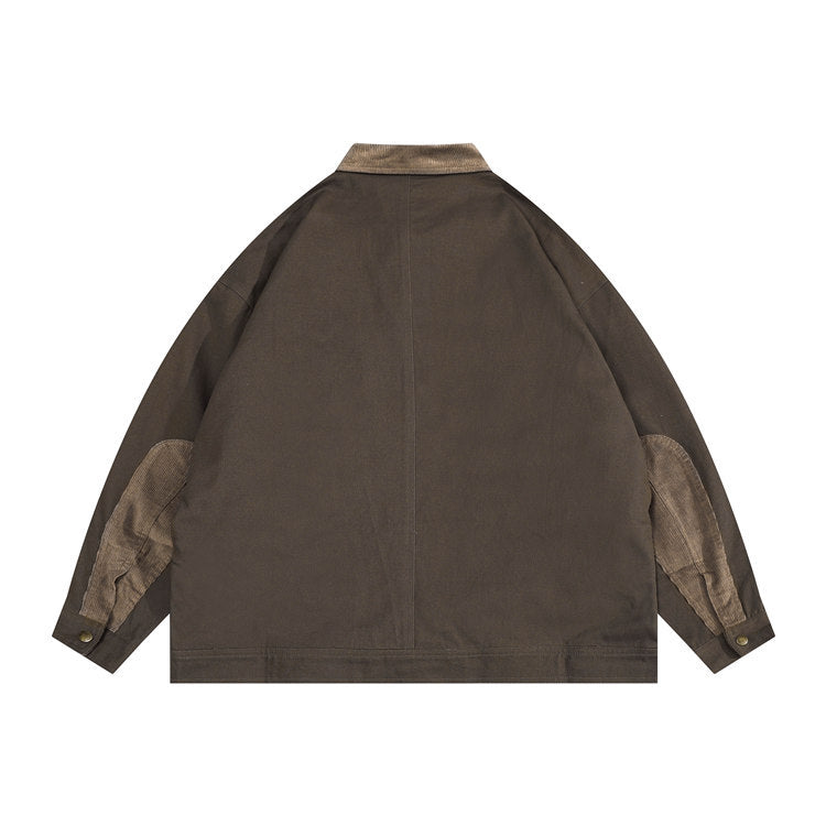 Varsity Jacket Vintage Autumn Coat Campus Three-Dimensional Pocket Retro Loose-Fitting Workwear Jacket Men
