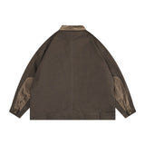 Varsity Jacket Vintage Autumn Coat Campus Three-Dimensional Pocket Retro Loose-Fitting Workwear Jacket Men