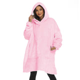 Hoodies Blankets Winter Fleece-Lined Thickened Lazy Blanket Solid Color Large Pocket Home