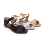 Flat Dress Sandals Summer Square Heel Solid Color Plus Size Hollow-out Buckle Casual Sandals