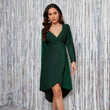 Winter Formal Dresses Autumn Winter Sexy V-neck Dress Long Sleeve Banquet Bright Silk Dovetail Dress