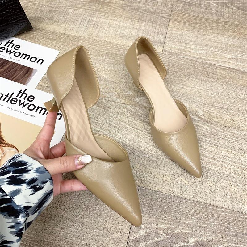 Nude Block Heels Pointed Toe Wine Glass Heel Work Shoes
