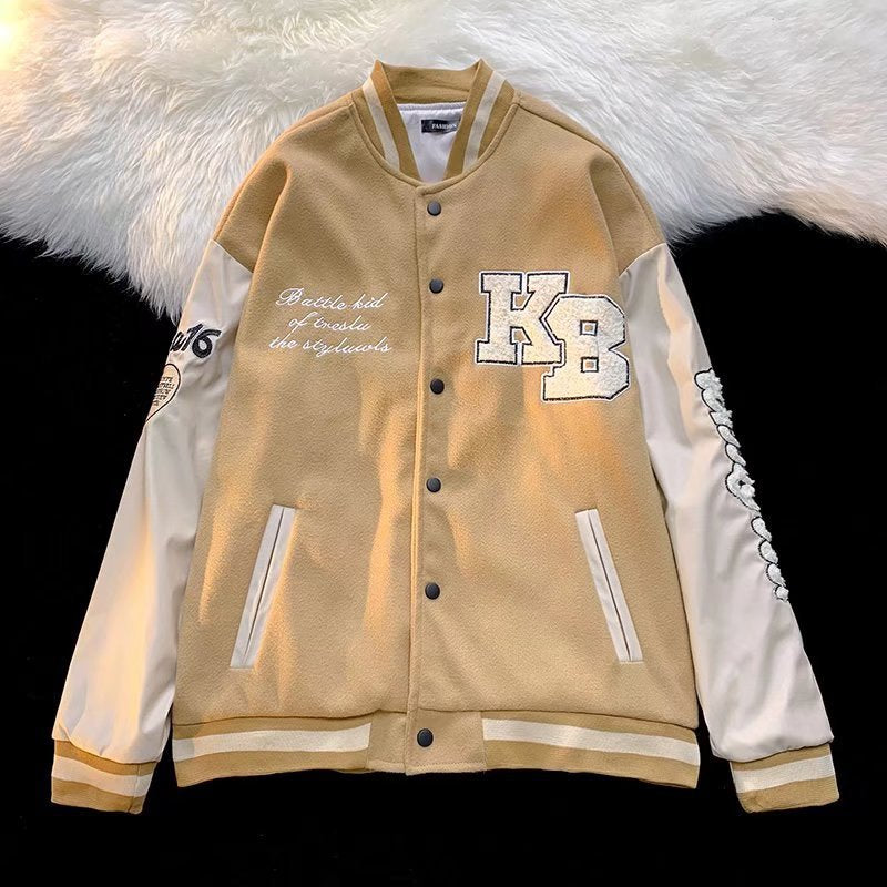 Cream Color Varsity Jacket Hip Hop Baseball Uniform Jacket