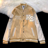 Cream Color Varsity Jacket Hip Hop Baseball Uniform Jacket