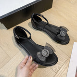 Flat Dress Sandals Summer Flat Hollowed Buckle Bow Sandals for Women