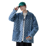 Denim Varsity Jacket Fall Winter Cowboy Coat Men's Loose Plaid Jacquard Jacket