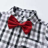 Children Boy Formal Shirt & Suspender Pants 2 Piece Set Children's Clothing Autumn Long Sleeve Printed Shirt