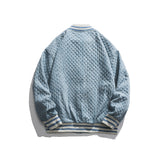Baby Blue Varsity Jacket Autumn Baseball Uniform Letter Embroidered Striped Top for Men