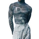 Rave Outfits Men Long Sleeve Shirt Tight Long Sleeve Bottoming Shirt Hip Hop Print See-through T-shirt for Men