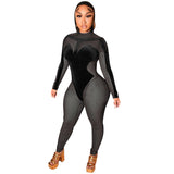 Party Pants Suits Sexy Tight Sheer Long Sleeve Trousers Jumpsuit for Women