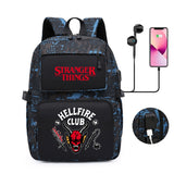 Stranger Things Hellfire Club Backpack Printed Backpack Large Capacity School Bag for Teenagers Students USB Computer Bag