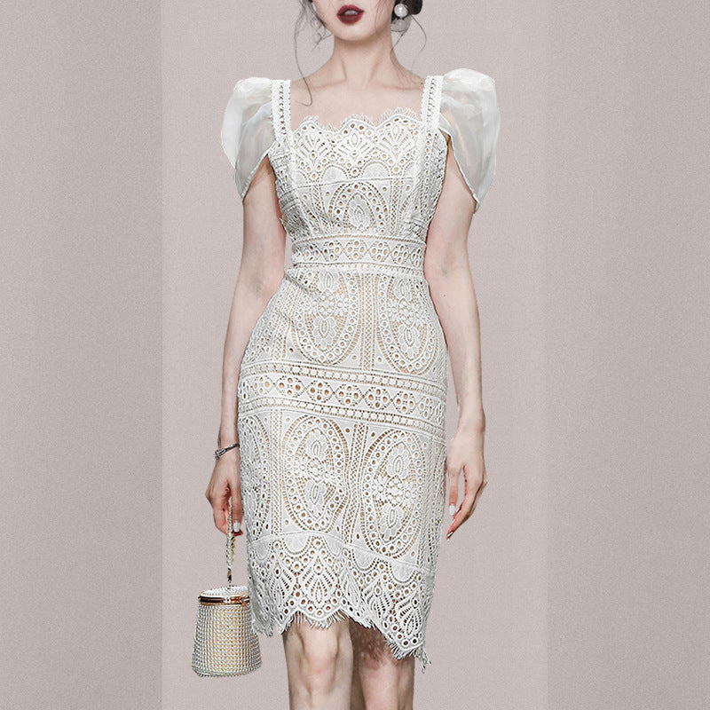 Daisy Buchanan Dress Summer Elegance Slim-Fit Short-Sleeved Lace Dress