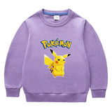 Children Pokemon Pikachu Hoodie Spring and Autumn Solid Color round Neck Sweater