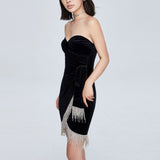 Women Spring Dress Chest-Wrapped Dress Sexy off-Shoulder Stretch Velvet Irregular Dress