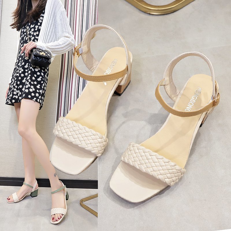 Nude Strappy Block Heels Sandals