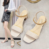 Nude Strappy Block Heels Sandals