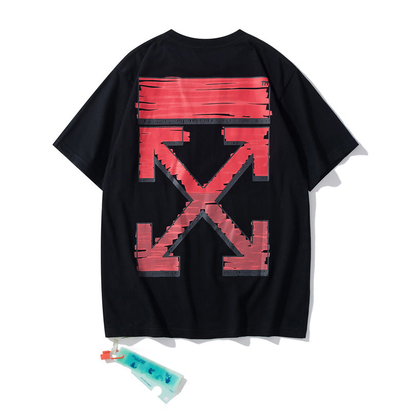 Summer Arrow Print Ow Short Sleeve T-shirt Men and Women t shirt