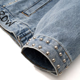 Men Denim Coat Jean Jackets Letter Graffiti Beaded Ripped Denim Jacket Men Loose Lapels Denim Clothes Jacket
