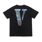 Vlone T Shirts V-Shaped Female Somke Printed Short Sleeve T-shirt Men and Women Hip Hop Couple Half Sleeve