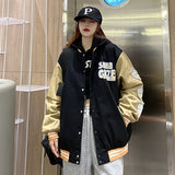 Brown Varsity Jacket Fashionable Coat Women's Autumn Loose Design Flocking Letter Street Retro Baseball Uniform
