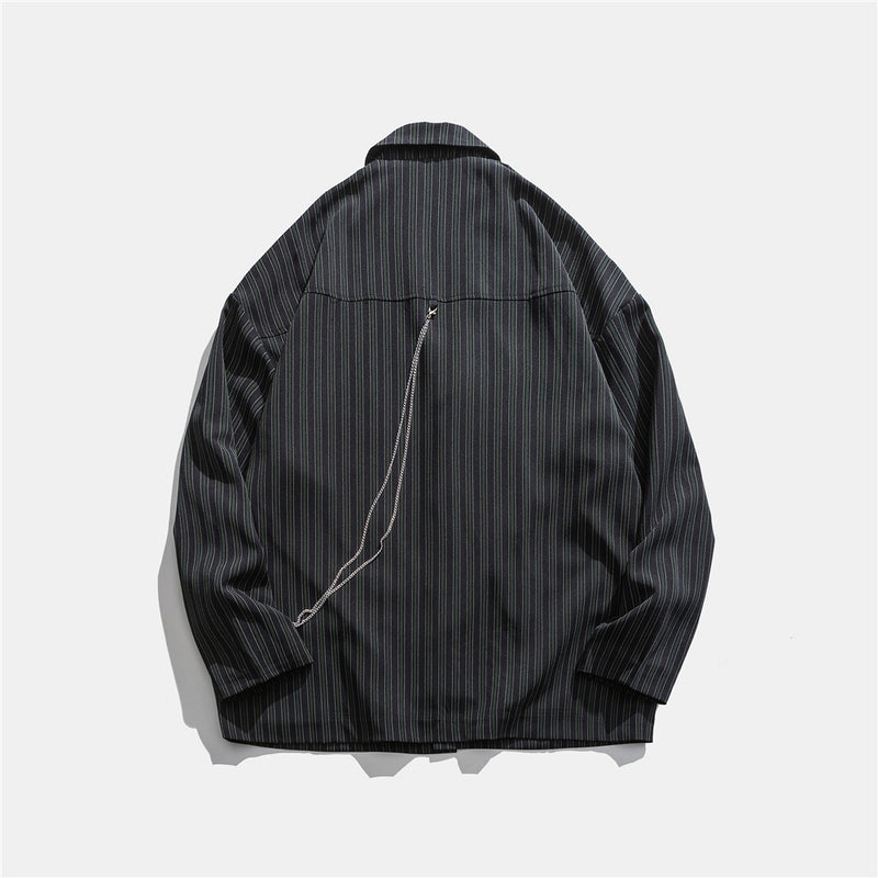 Men's Casual Suit Man Blzer Chain Vertical Striped Suit Jacket Men's Loose Lapels Suit Jacket