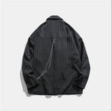 Men's Casual Suit Man Blzer Chain Vertical Striped Suit Jacket Men's Loose Lapels Suit Jacket