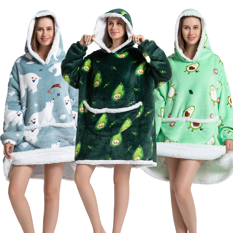 Hoodies Blankets Lengthen and Thicken Homewear Pajamas Flannel