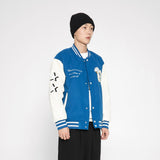 Blue Varsity Jacket Autumn Stitching Towel Embroidery Men's Baseball Uniforms Student Stand Collar Top Flight Suit