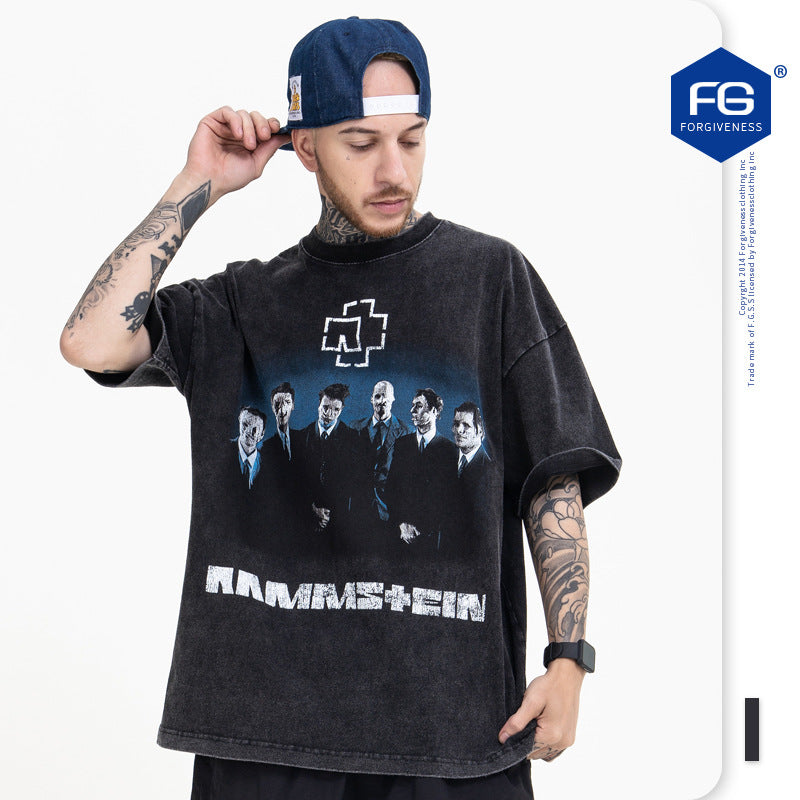Preppy Aesthetic T Shirt Men's Spring and Summer Wash Short Sleeve T-shirt