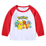 Children Pokemon Pikachu Hoodie Spring and Autumn round Neck Cartoon Long Sleeve T-shirt Cotton