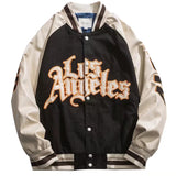 Cream Color Varsity Jacket Spring and Autumn PU Leather Stitching Baseball Uniform Jacket
