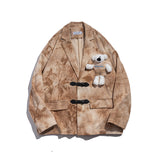Men's Casual Suit Man Blzer Dark Bear Pendant Tie-Dyed Suit Jacket Men's Retro Loose Lapels Suit