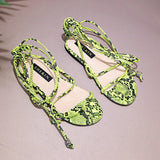 Women Open Toe Sandals Flats Large Size Summer Serpentine Sexy Fashion Lace-up Flat Floral Sandals