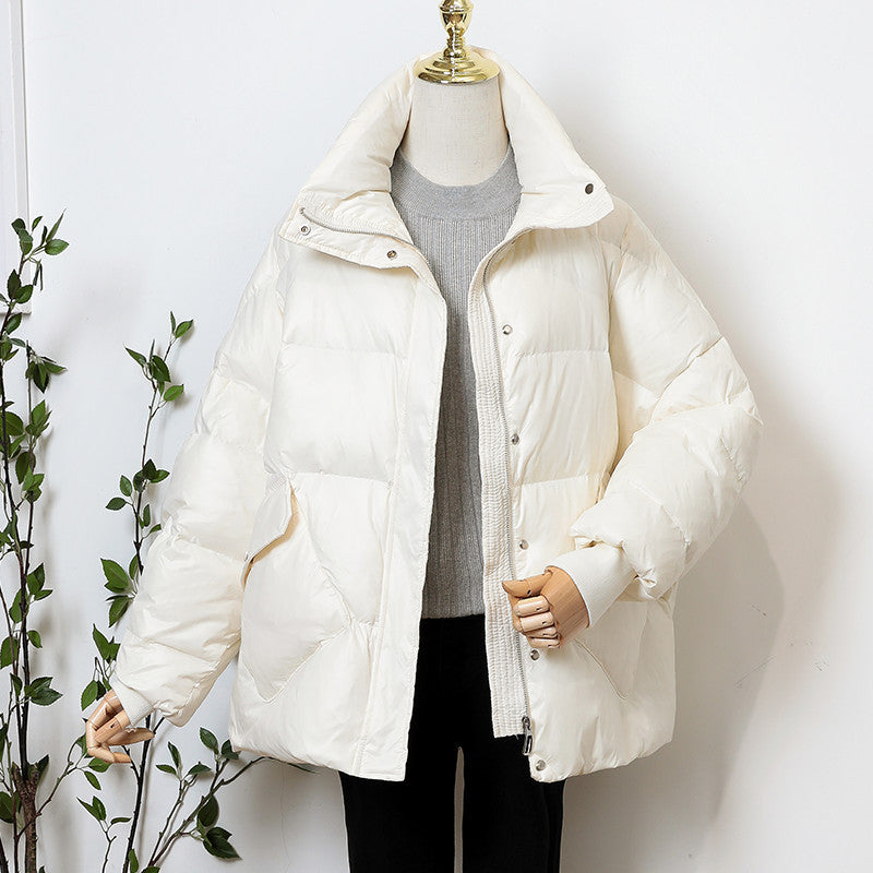 Women Winter Coats Puffer Jacket Down Coat Short Down Jacket Female Loose Fashion White Duck Down Stand Collar Coat