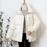 Women Winter Coats Puffer Jacket Down Coat Short Down Jacket Female Loose Fashion White Duck Down Stand Collar Coat